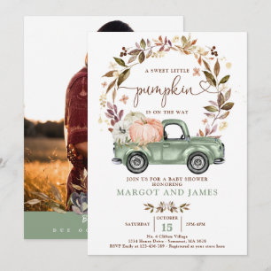 Convite Chá de fraldas Verde Russo Pumpkin Pickup Truck S