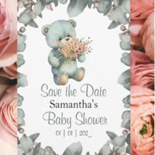 Convite Chá de fraldas Verde Teddy Bear Boy