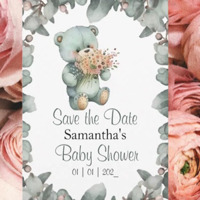 Convite Chá de fraldas Verde Teddy Bear Boy (Celebrate your little one's arrival with our adorable teddy bear baby shower invitation!)