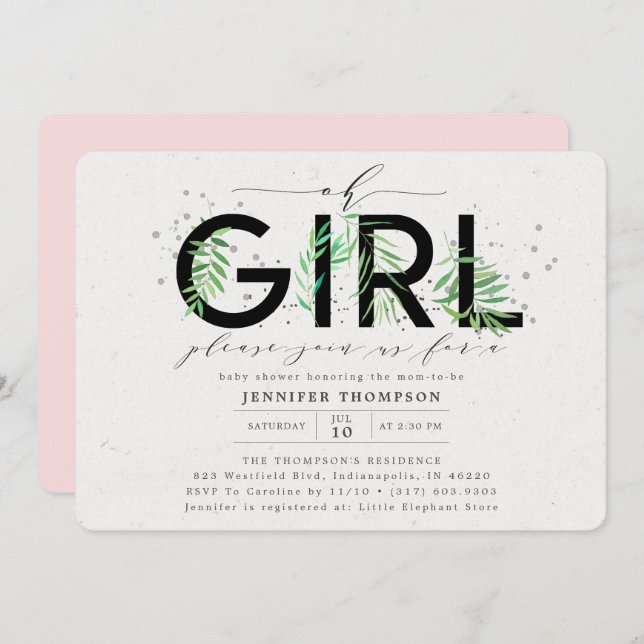 Convite Chá de fraldas Verde Tropical (Frente/Verso)