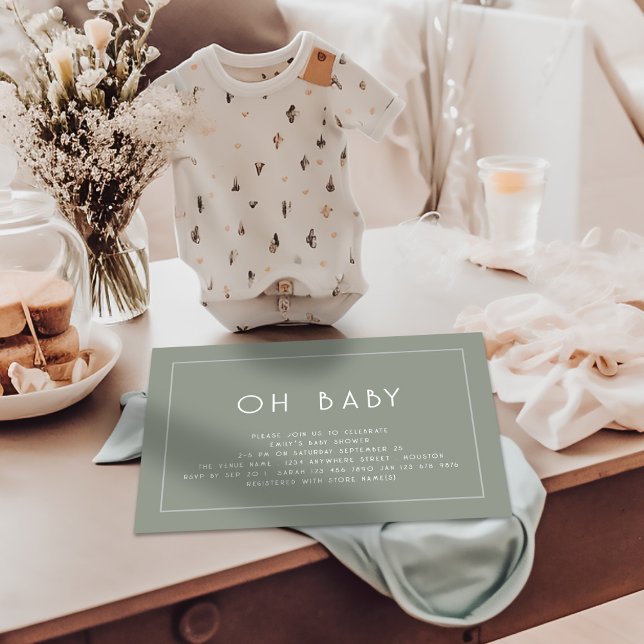 Convite Chá de fraldas Verde Verde da faixa de borda simpl (Available digitally and printed)