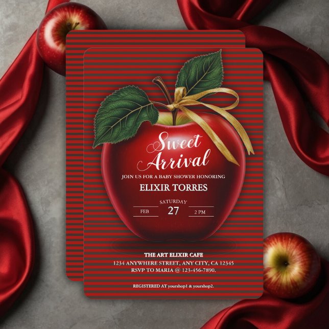 Convite Chá de fraldas Vermelho da Apple, doce chegada (Criador carregado)