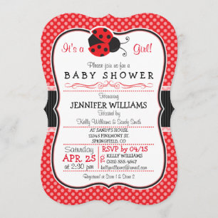 Convite Chá de fraldas Vermelho e Preto Ladybug; Bonito