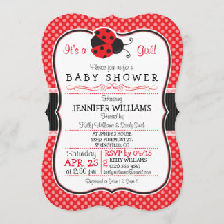 Convite Chá de fraldas Vermelho e Preto Ladybug; Bonito