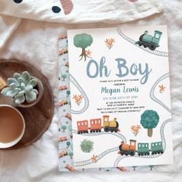 Convite Chá de fraldas Viagem para comboios azuis-brancos