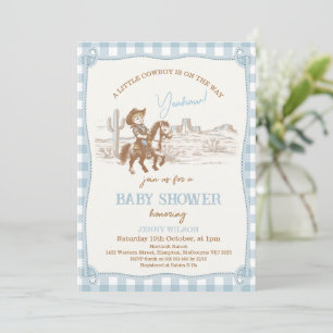 Convite Chá de fraldas Vintage Blue Western Little Cowboy