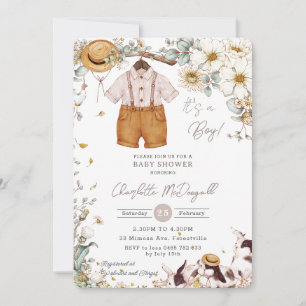 Convite Chá de fraldas Vintage Ivory Floral Greenerey Boy