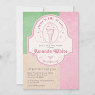 Convite Chá de fraldas Vintage Sorvete Scoop Retro 1950s