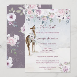 Convite Chá de fraldas Violet Floral Rosa Deer Girl
