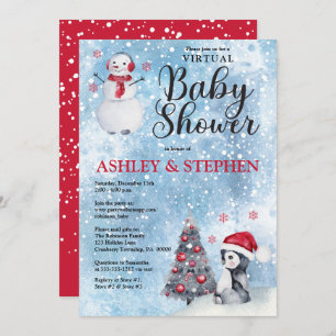 Convite Chá de fraldas Virtual Boy do Pinguim Snowman Wint
