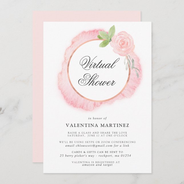 Convite Chá de fraldas Virtual Brent Rosa Rosa Rosa Rosa R (Frente/Verso)