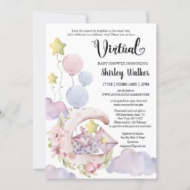 Convite Chá de fraldas Virtual de Balões Florais Cor-de-Ro