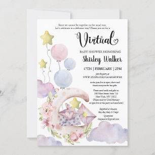 Convite Chá de fraldas Virtual de Balões Florais Rosa El