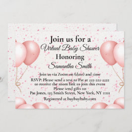 Convite Chá de fraldas Virtual de Balões Rosa