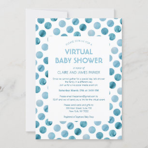 Convite Chá de fraldas Virtual de Bolinhas Azul de Aquarel