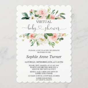 Convite Chá de fraldas Virtual de Caligrafia de Creme Ros