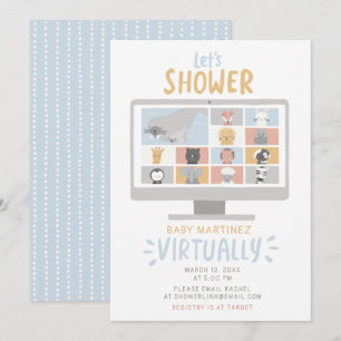 Convite Chá de fraldas virtual de computador com animais 