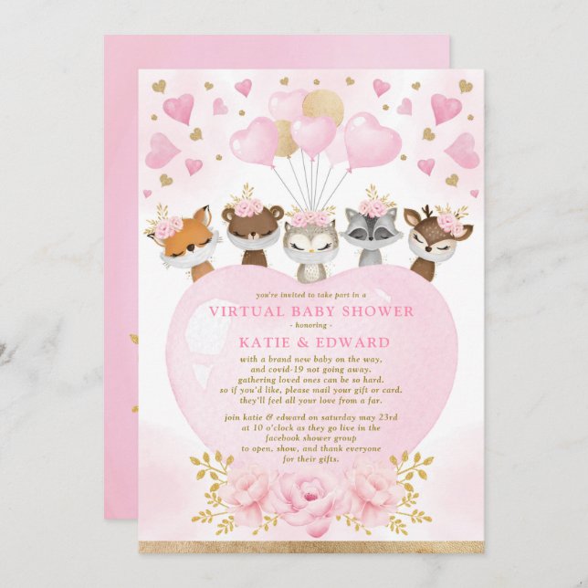 Convite Chá de fraldas Virtual de Dias de os namorados do  (Frente/Verso)