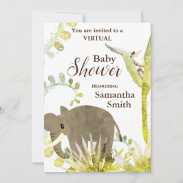 Convite Chá de fraldas Virtual de Elefante e Arte Floral