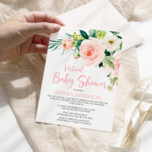 Convite Chá de fraldas Virtual de Flores Rosa Blush