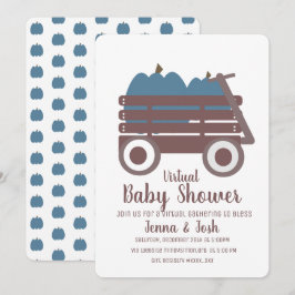 Convite Chá de fraldas Virtual de Patch de Pumpkin Azul