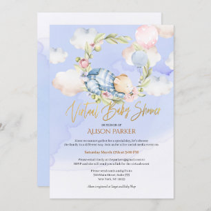 Convite Chá de fraldas Virtual do Boy Teddy Bear Woodland