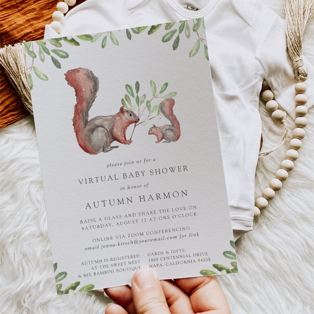 Convite Chá de fraldas Virtual do Esquilo Vermelho Amigos  (Criador carregado)