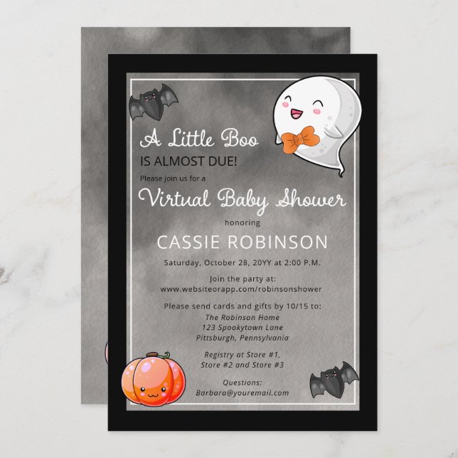 Convite Chá de fraldas virtual do Halloween Little Boo Gho (Frente/Verso)