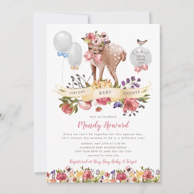 Convite Chá de fraldas virtual do Oh Deer Girl (Frente)