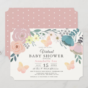 Convite Chá de fraldas Virtual Floral e Butterflies Girl R