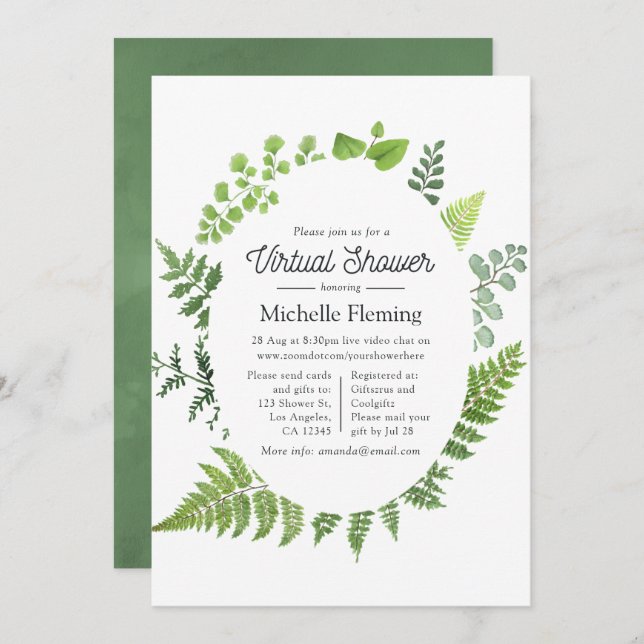 Convite Chá de fraldas Virtual Floresta Florestal de Madei (Frente/Verso)