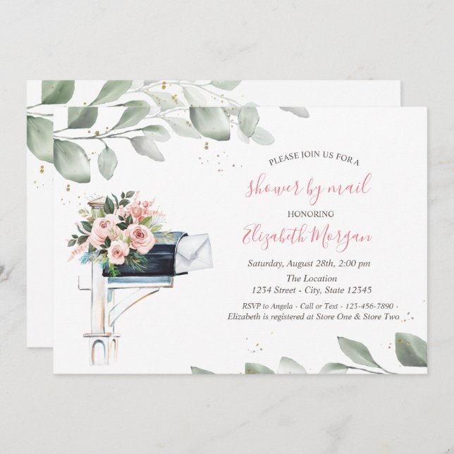 Convite Chá de fraldas Virtual Folha de Árvore de Caixa de (Frente/Verso)