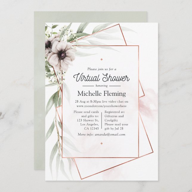 Convite Chá de fraldas Virtual Geométrico Eucalyptus Flora (Frente/Verso)