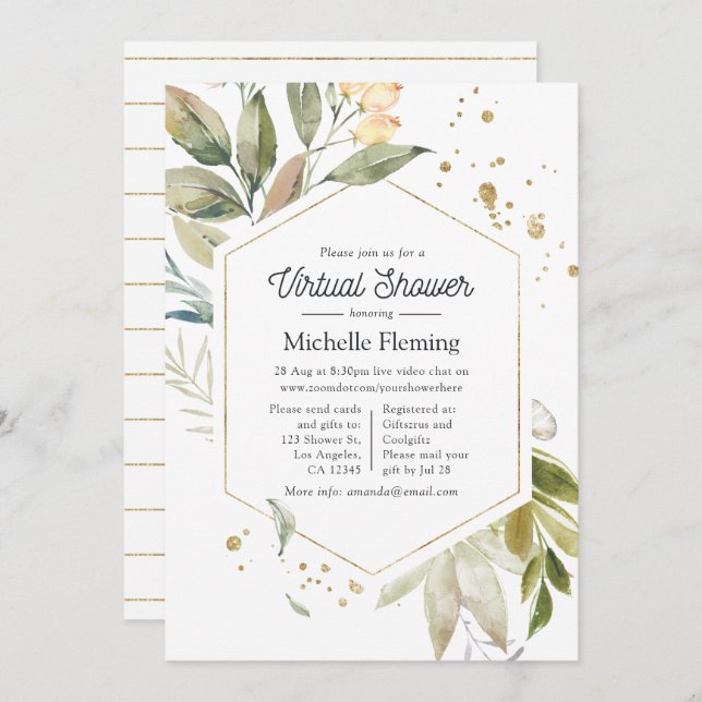 Convite Chá de fraldas Virtual Geométrico Serenity Greener (Frente/Verso)