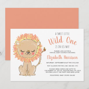Convite Chá de fraldas Virtual Laranja Boho Lion