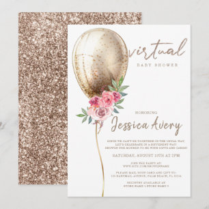 Convite Chá de fraldas virtual Luxury Beige Balloon Glitt