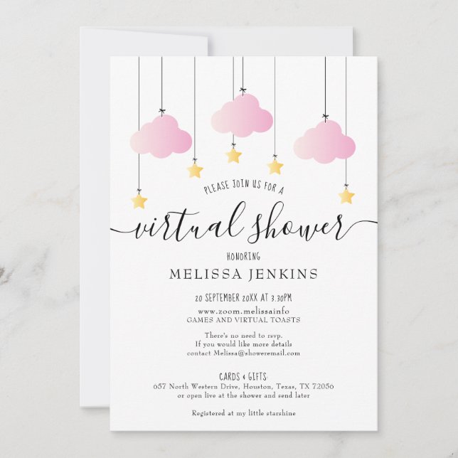 Convite Chá de fraldas Virtual Online de Longa Distância p (Frente)