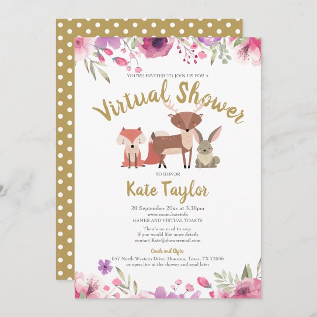 Convite Chá de fraldas Virtual Online de Longa Distância p (Frente/Verso)