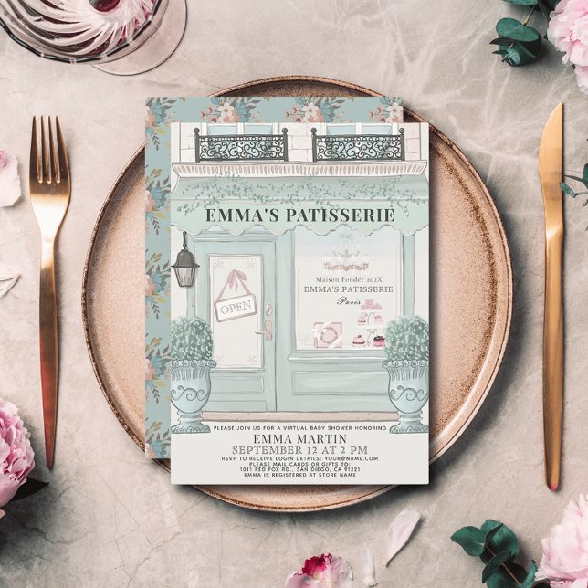 Convite Chá de fraldas Virtual Verde Patisserie da Bakery  (Criador carregado)