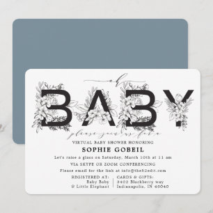 Convite Chá de fraldas VIRTUTAL Floral Azul Elegante