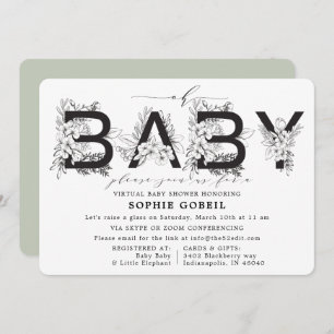 Convite Chá de fraldas VIRTUTAL Floral Verde Eucalipto