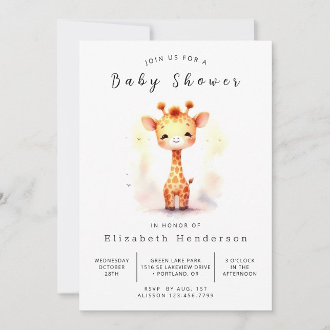 Convite Chá de fraldas Whimsic Editable Giraffe (Frente)