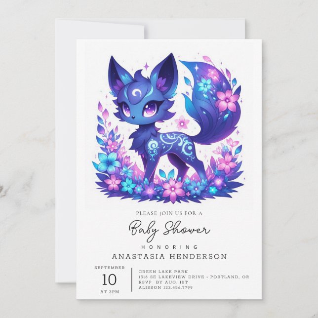 Convite Chá de fraldas Whimsical Modern Fox (Frente)