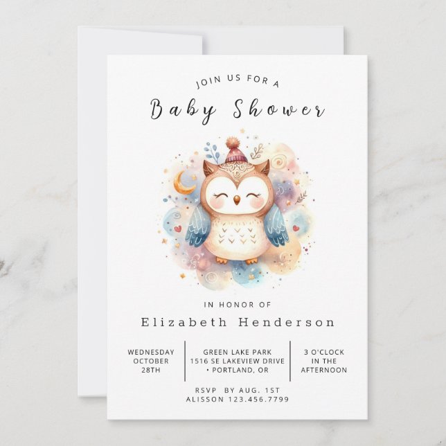 Convite Chá de fraldas Whimsical Online Owl (Frente)