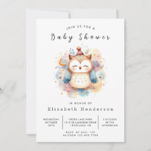 Convite Chá de fraldas Whimsical Online Owl