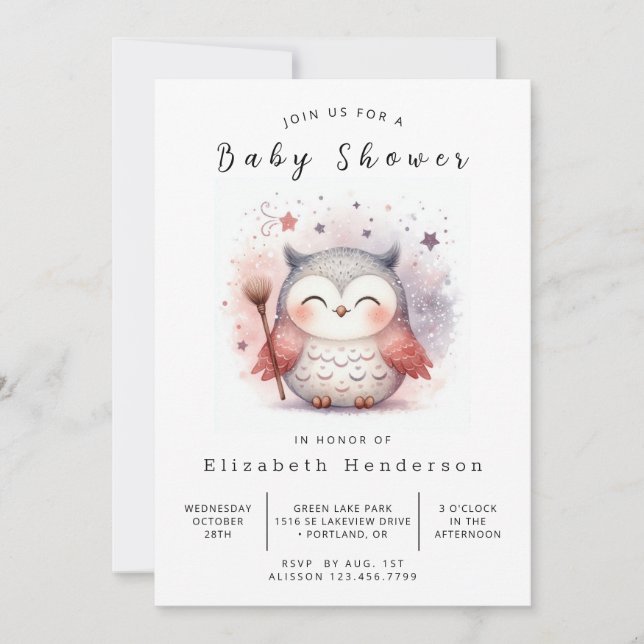 Convite Chá de fraldas Whimsical Printable Owl (Frente)