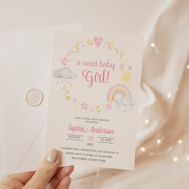 Convite Chá de fraldas Whimsical Rainbow & Stars É uma Gar (Criador carregado)