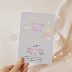 Convite Chá de fraldas Whimsical Rainbow & Stars É uma Gar