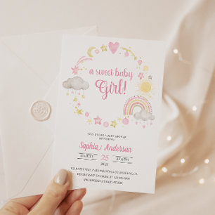 Convite Chá de fraldas Whimsical Rainbow & Stars É uma Gar