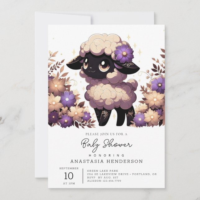 Convite Chá de fraldas Whimsical Sheep (Frente)